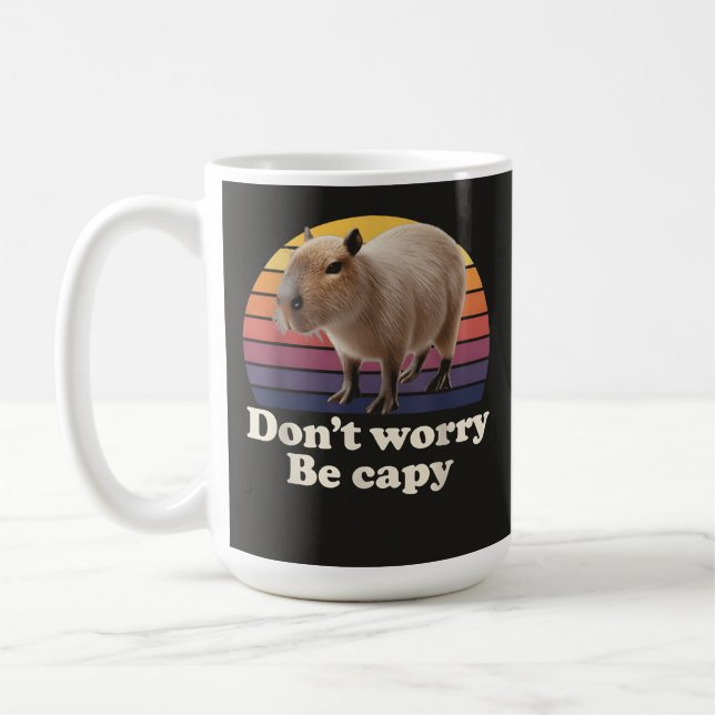 Don't Worry Be Capy Cute Capybara Pun Design Coffee Mug (Left)