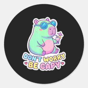 Don't worry be capy cute kawaii capybara summer classic round sticker