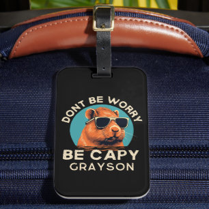 Don't Worry Be Capy Funny Cool Personalised Name Luggage Tag