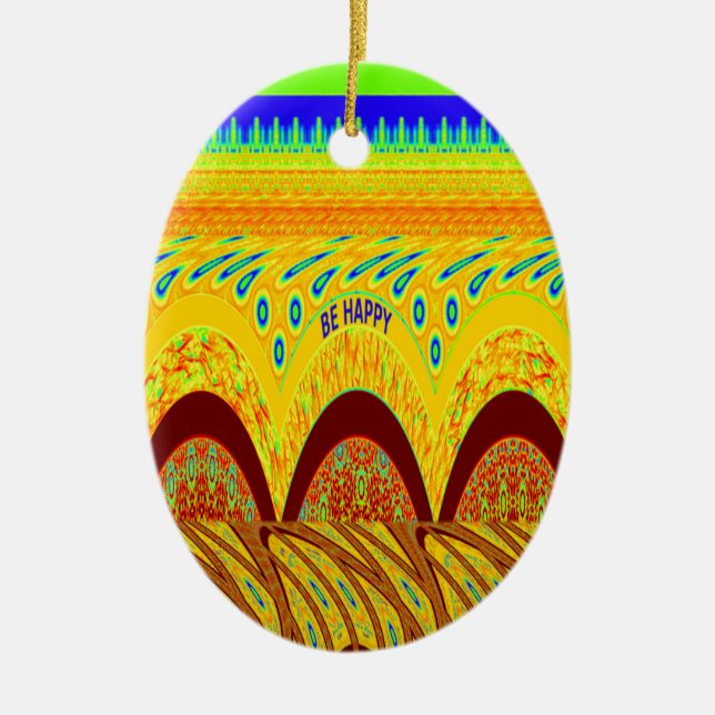 Don't Worry Be Happy Art Print Design Ceramic Tree Decoration (Front)