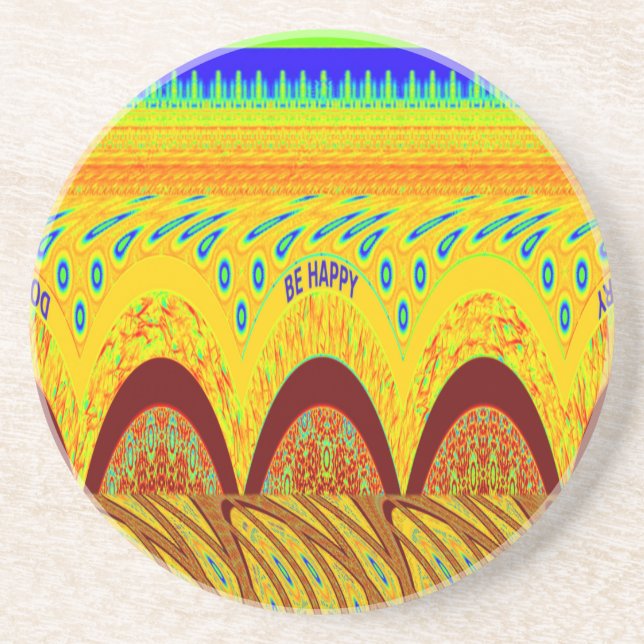 Don't Worry Be Happy Art Print Design Coaster (Front)