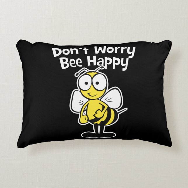 Don't Worry Be Happy Bee | Bumble Bee Black Decorative Cushion (Front)