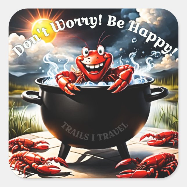 Don't Worry, Be Happy Crawfish Square Sticker (Front)