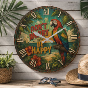 Don't Worry Be Happy Parrot Large Clock
