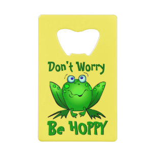 Dont Worry Be Hoppy Cute Green Frog w Blue Eyes