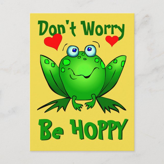 Dont Worry Be Hoppy Cute Green Frog w Hearts Postcard (Front)