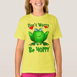 Dont Worry Be Hoppy Cute Green Frog w Hearts T-Shirt