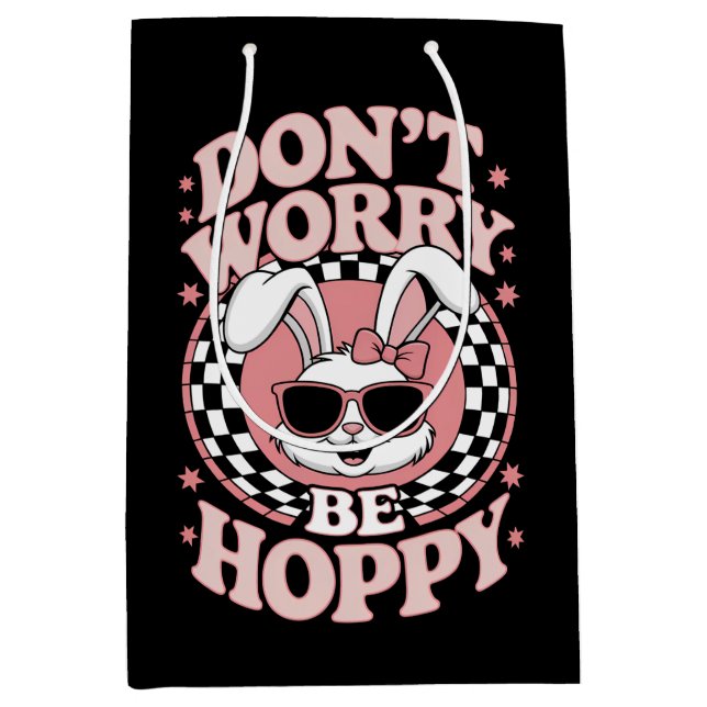 Don't Worry Be Hoppy Easter Bunny Rabbit Medium Gift Bag (Front)