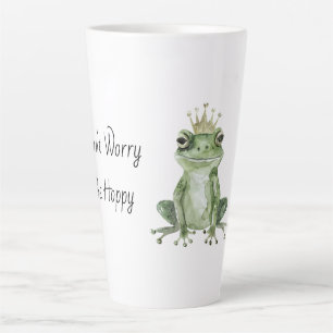 Don't Worry Be Hoppy Frog with Crown Latte Mug