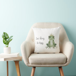 Don't Worry Be Hoppy Green Frog Cushion