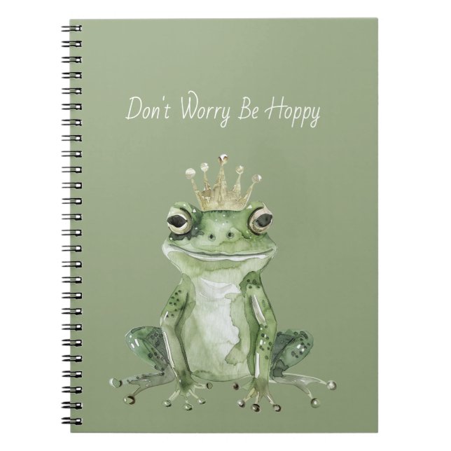Don't Worry Be Hoppy Green Frog Notebook (Front)