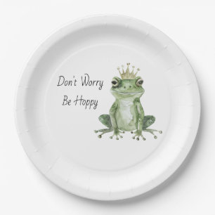 Don't Worry Be Hoppy Green Frog Paper Plate