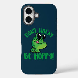 Don't Worry Be Hoppy Smiling Cartoon Frog iPhone 16 Case