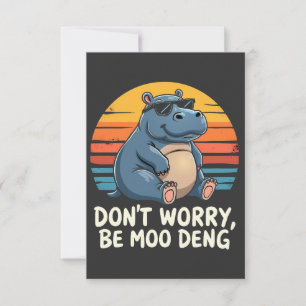 Don't Worry Be Moo Deng Baby Pygmy Hippo Retro Thank You Card