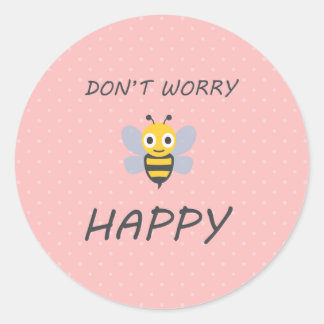 Don't worry bee happy with bee emoji classic round sticker