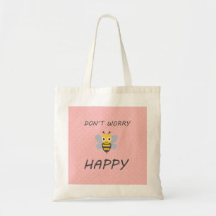 Don't worry bee happy with bee emoji tote bag
