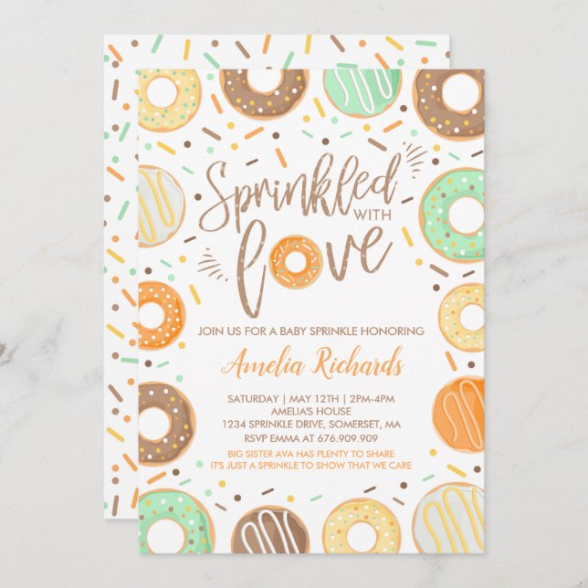 Donut Baby Sprinkle Invitation Sprinkled With Love (Front/Back)