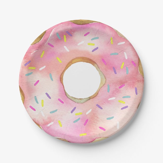 Donut Cute Watercolor Donuts Paper Plate (Front)