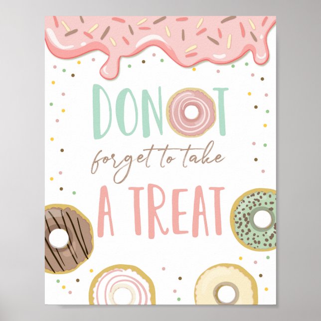 Donut Forget a Treat Pink Girl Birthday Party Sign (Front)
