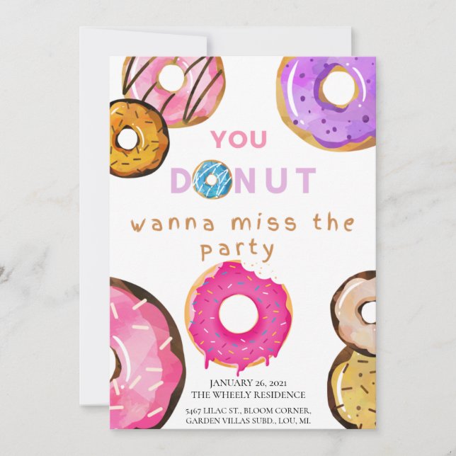 DoNut Grow Up Birthday Invitation Card (Front)