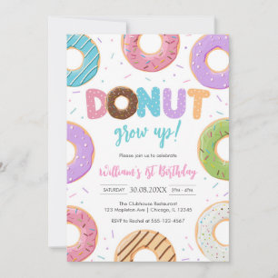 Donut Grow Up Donut Birthday Party Invitation