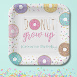 DONUT GROW UP  PAPER PLATE<br><div class="desc">sweet doughnuts in pastel colours "DONUT GROW UP" for the perfect  celebration</div>
