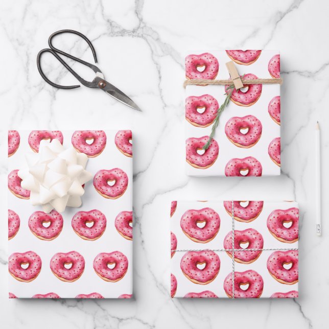 Donut Hearts of Love Wrapping Paper Sheet (Front)