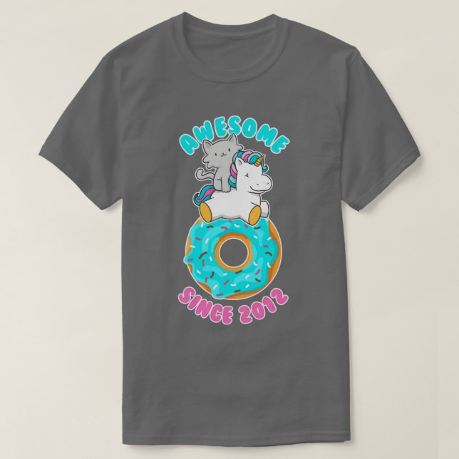 Donut Kitten Unicorn Awesome since 2012 T-Shirt (Design Front)