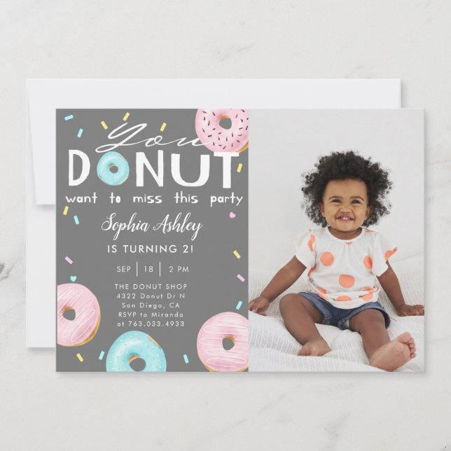 DONUT miss this party birthday photo Invitation (Front)