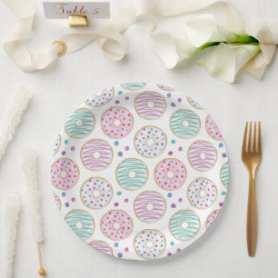 Donut Pattern Cute Colorful Paper Plate
