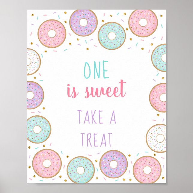 Donut Pink Gold One Is Sweet Take A Treat Birthday Poster (Front)