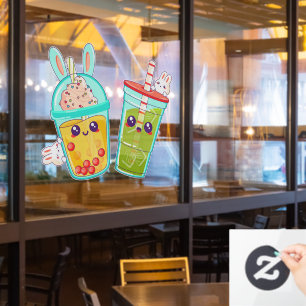 Donut Shop Bubble And Matcha Tea Bunny Cartoon 