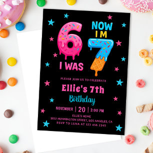 Donut Six Seven Girl Birthday Invitation
