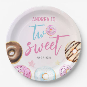 Donut Two Sweet Girl 2nd Birthday Paper Plate