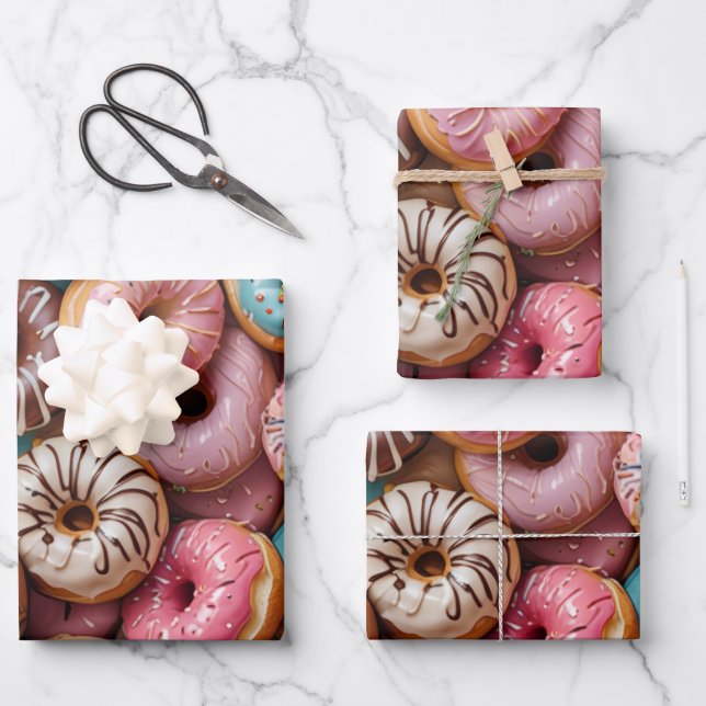 Donut Wrapping Paper Flat Sheet Set of 3 (Front)