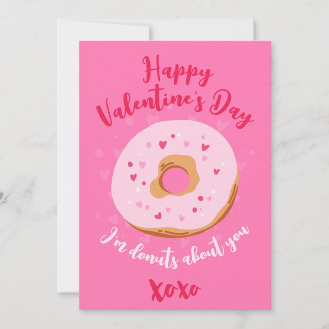 Donuts about you XOXO Love Hearts Valentines Pink Holiday Card (Front)