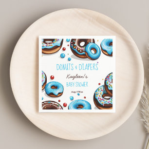 Donuts and diapers blue baby shower printed napkin