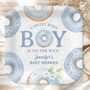 Donuts Baby Shower Blue Baby Brunch Paper Plate