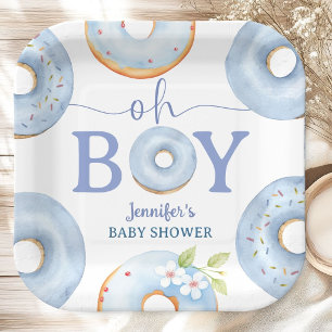 Donuts Baby Shower Oh Boy Blue Brunch Paper Plate
