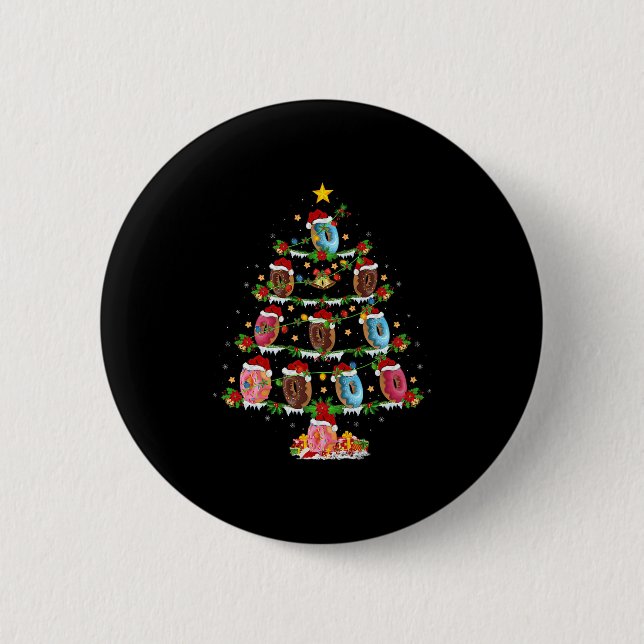 Donuts Christmas Tree Lights Funny Fast Food Donut 6 Cm Round Badge (Front)