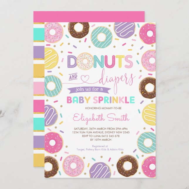 Donuts & Diapers | Rainbow Donuts Baby Sprinkle Invitation (Front/Back)