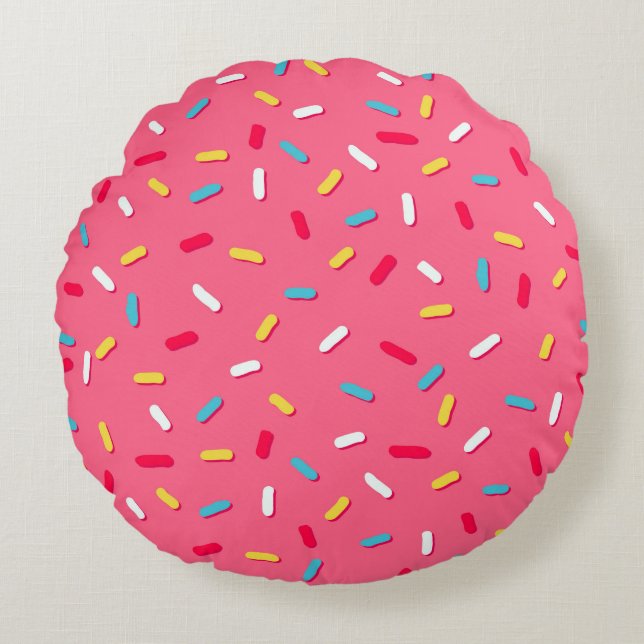 Donut's glaze seamless pattern, pink background, t round cushion (Front)