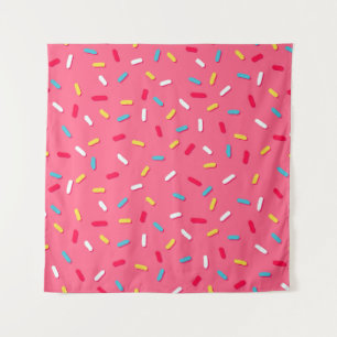 Donut's glaze seamless pattern, pink background, t tapestry