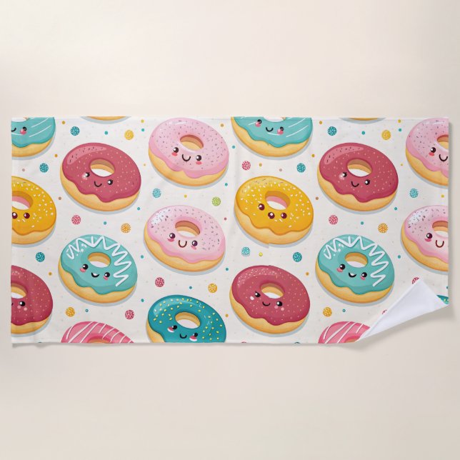 Donuts Pattern Beach Towel (Front)