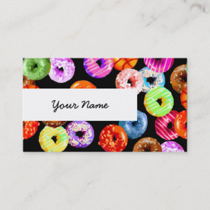 Donuts seamless pattern + your backgr. & ideas business card