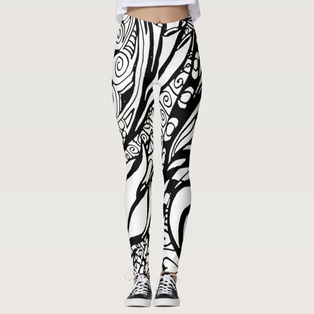 Doodle 9B Black White Leggings (Front)