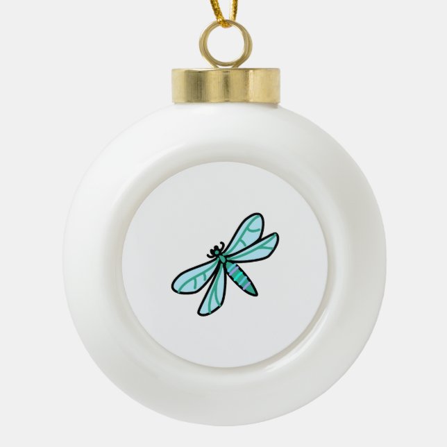 doodle a Dragonfly Ceramic Ball Christmas Ornament (Front)