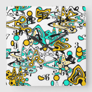 Doodle, abstract square wall clock