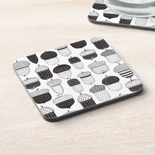 Doodle acorns autumn pattern coaster (Left Side)