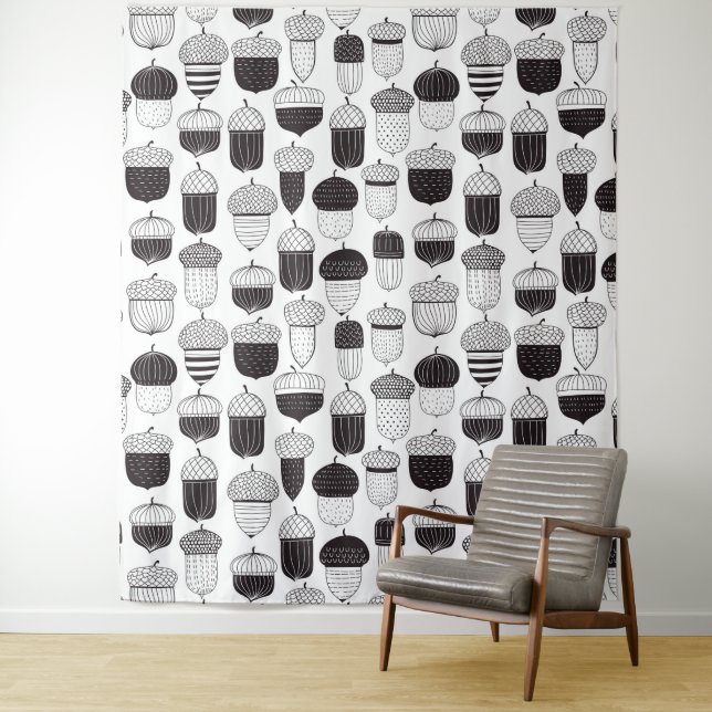 Doodle acorns autumn pattern tapestry (In Situ)